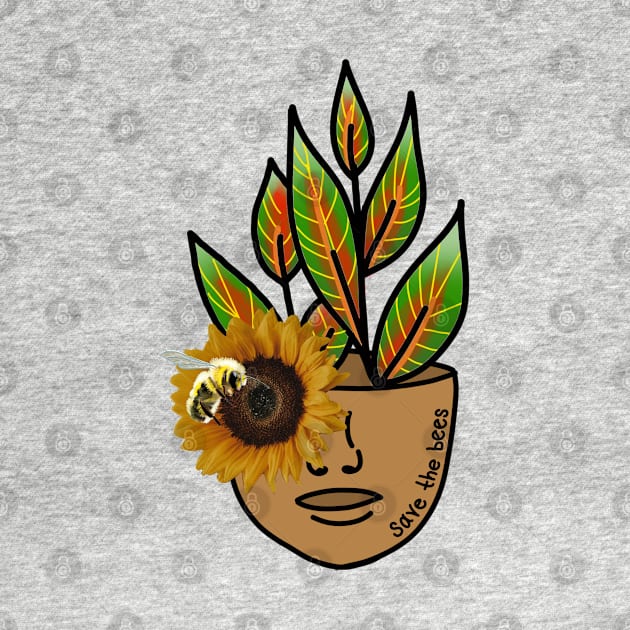 Save the Bees - Tropical House Plant with Sunflowers and Bees by Tenpmcreations